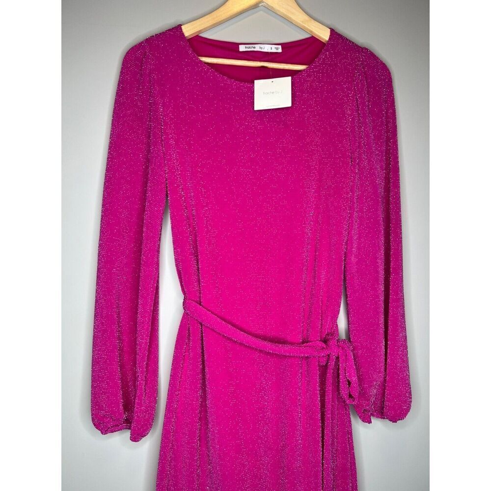 Fraiche By J Sparkle Pink GLITTER Mini Party Dress Belt holiday size Small tie - Picture 3 of 6